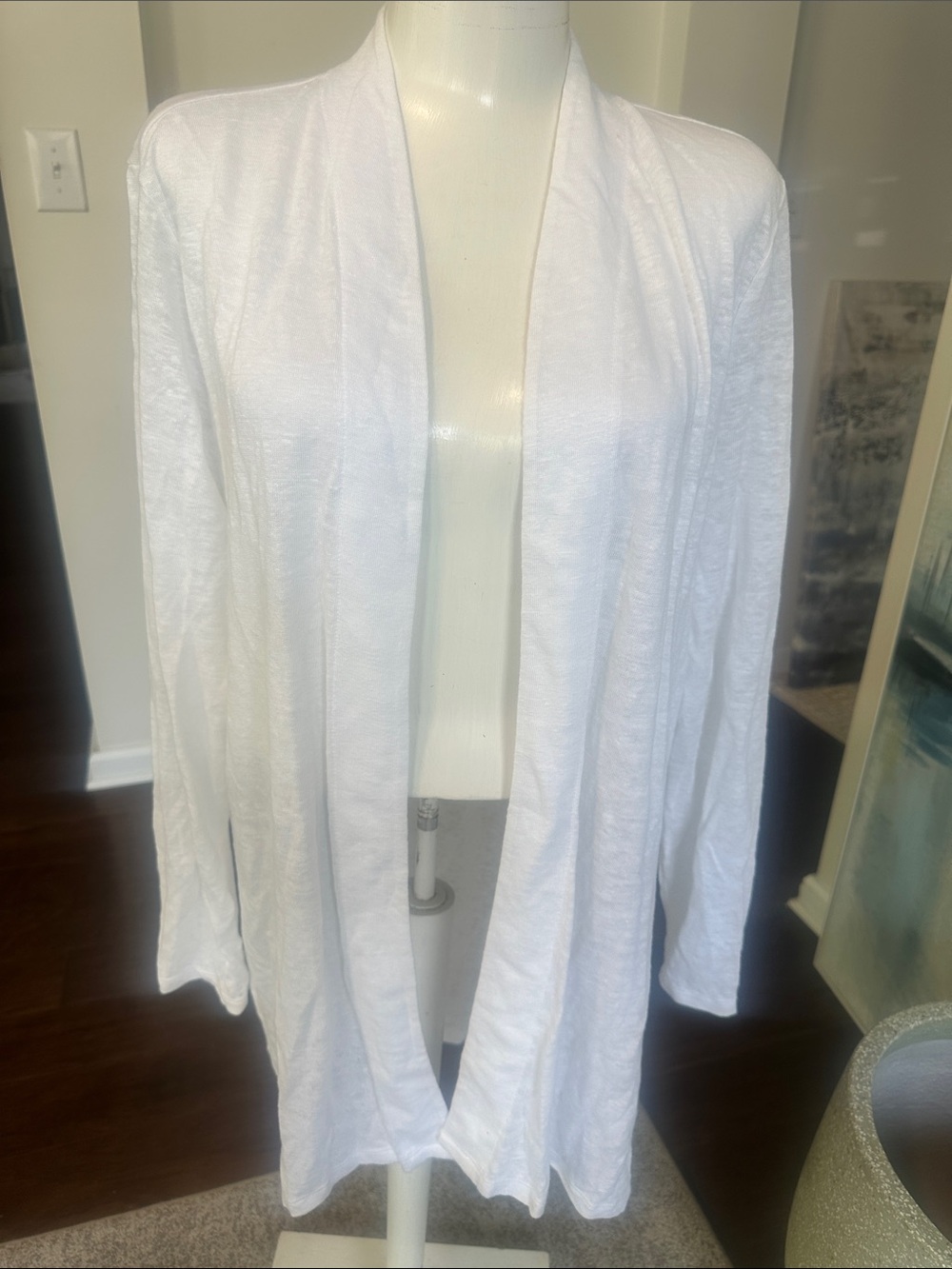 J. Jill White Long Line Linen Cardigan L